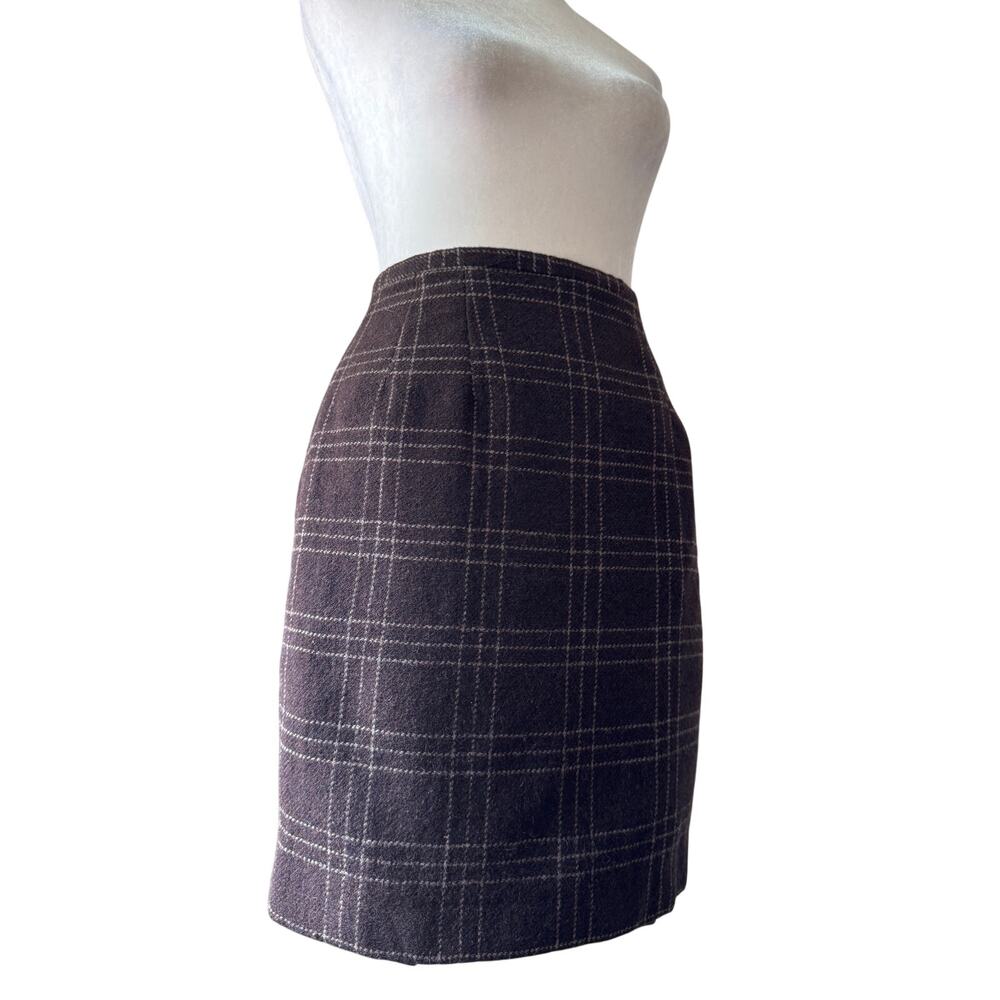 Vintage ‘90s Harve Benard by Benard Holtzman100% Wool Brown Plaid Mini Skirt